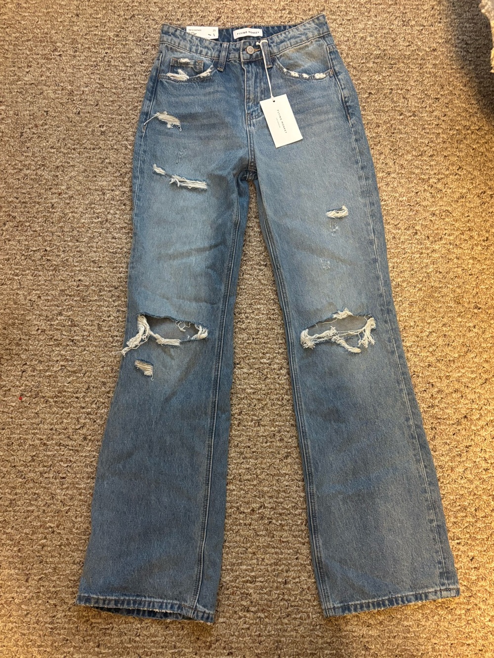 Flying Monkey High-Rise Distressed Women's Jeans - Light Blue- BRAND NEW